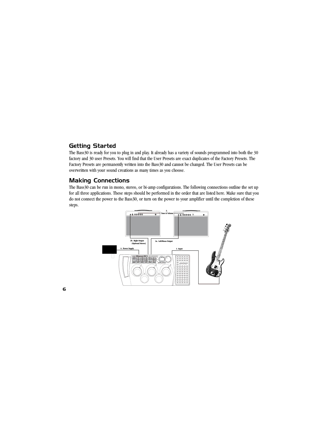 DOD Bass30 manual Getting Started, Making Connections 