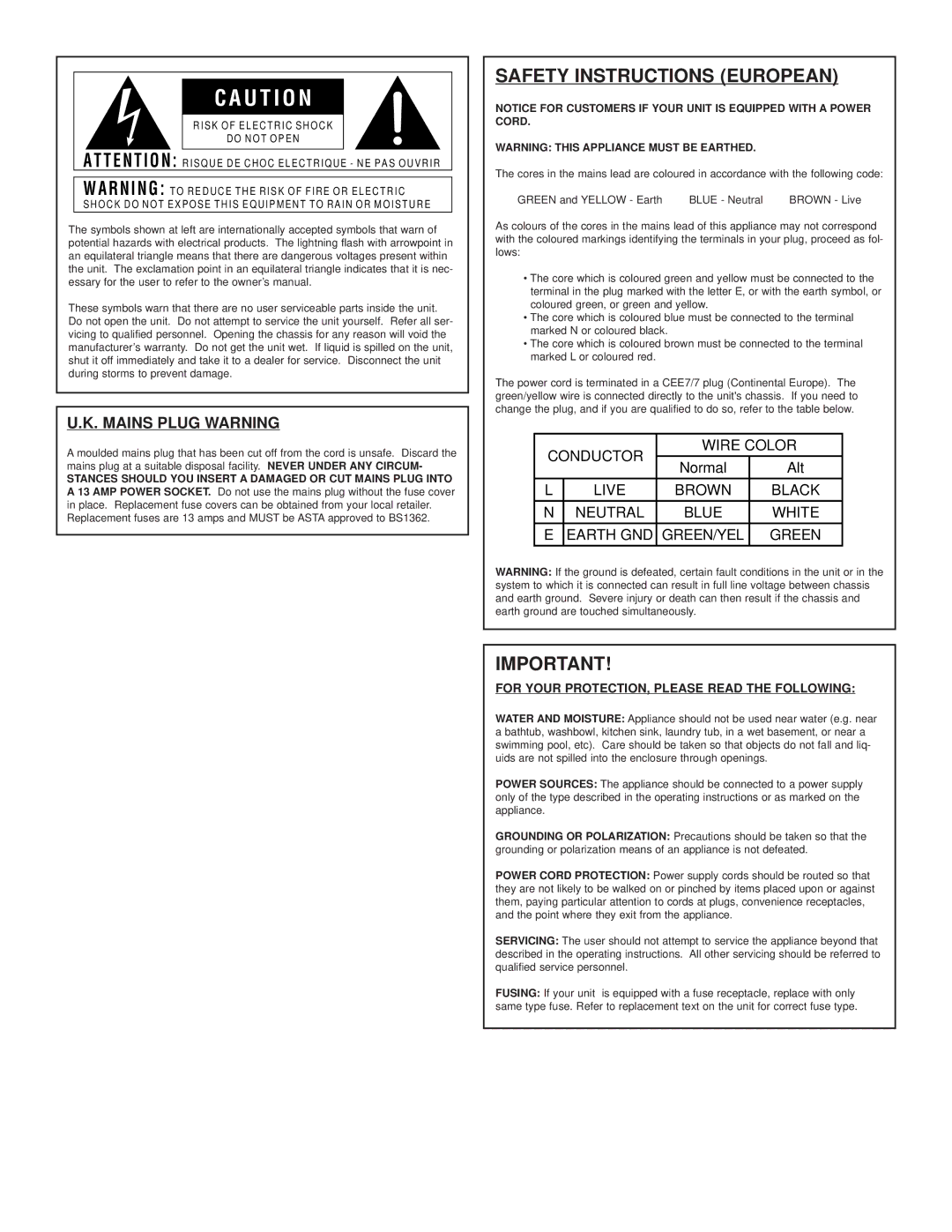 DOD FX7 owner manual Safety Instructions European 