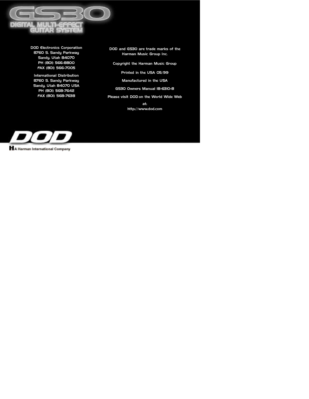 DOD GS30 manual 