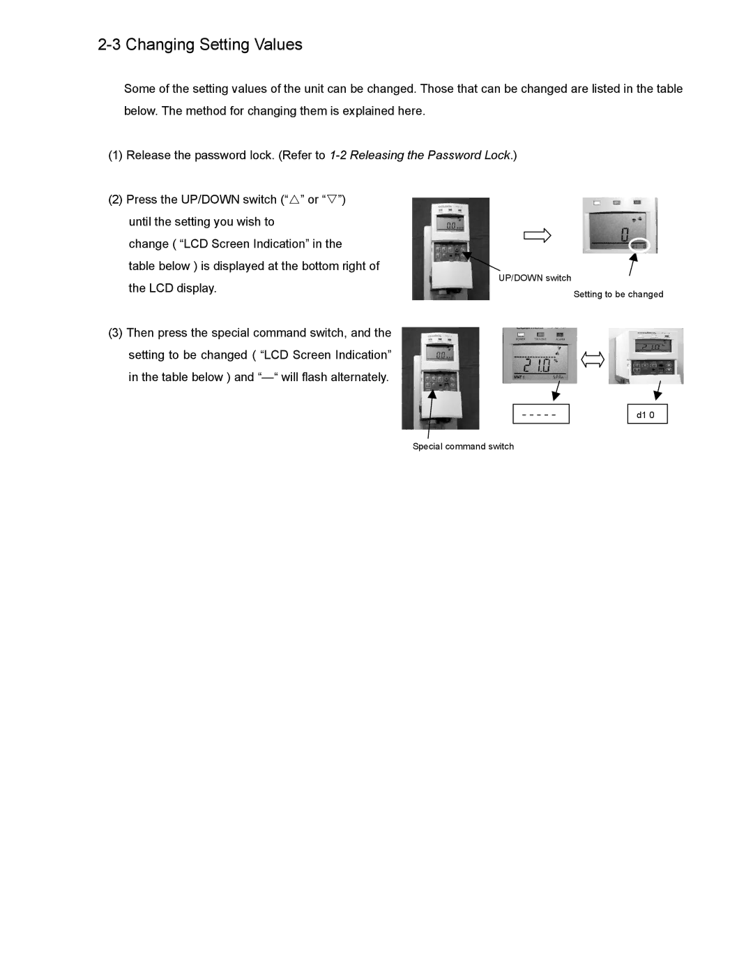 DOD PS-7 operation manual Changing Setting Values 