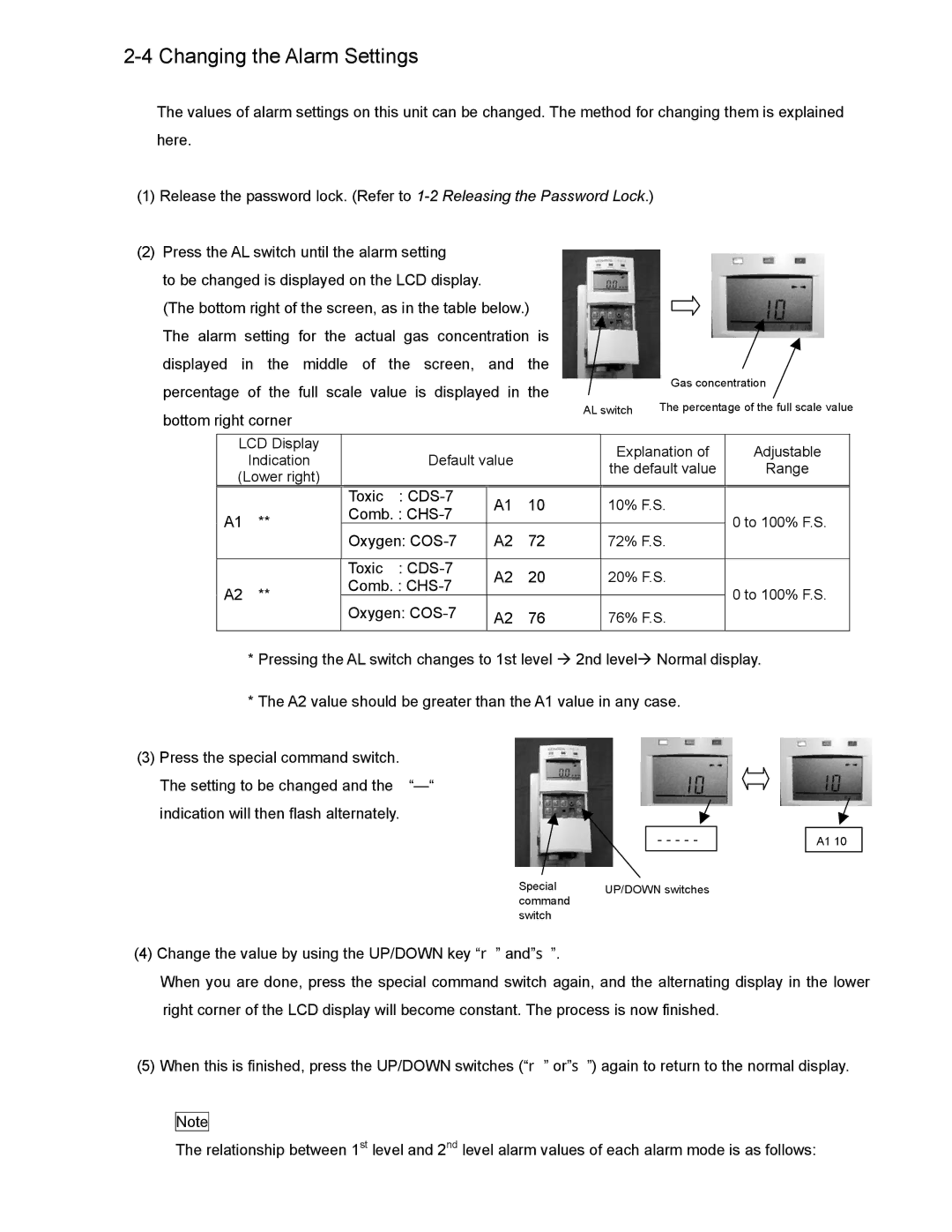 DOD PS-7 operation manual Changing the Alarm Settings 