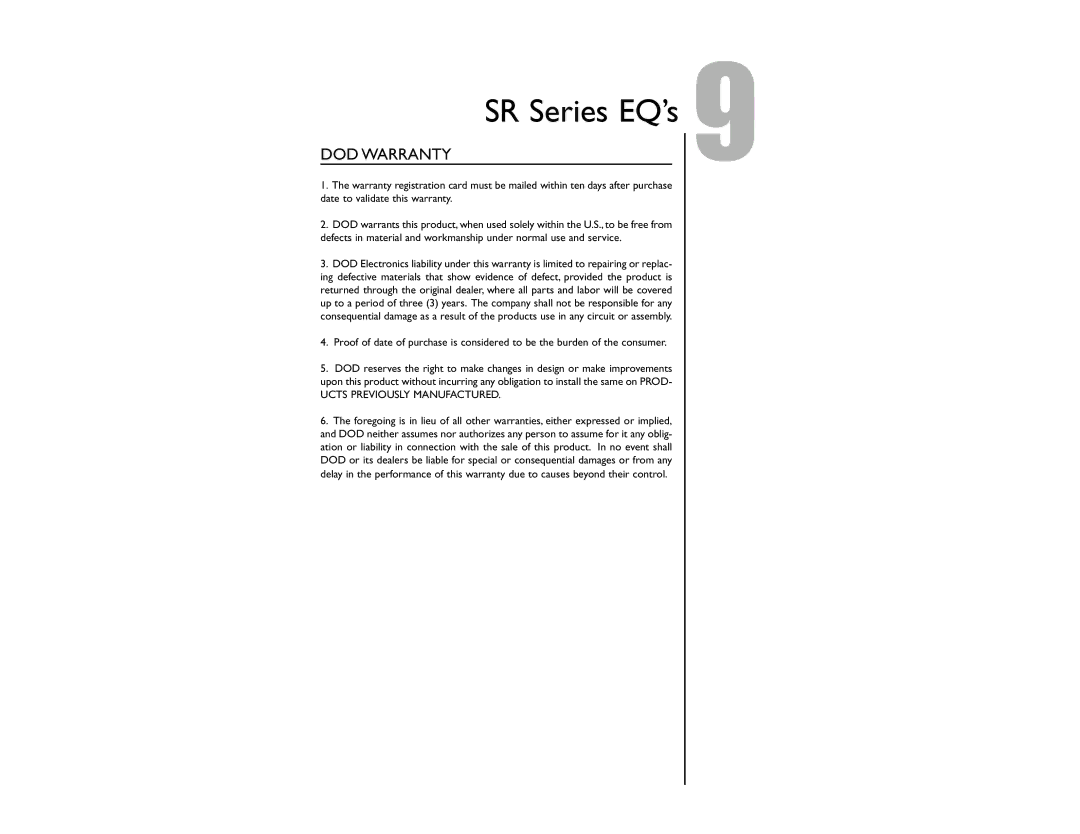 DOD SR831QXLR, SR431QXLR, SR830ZXLR, SR430QXLR owner manual DOD Warranty, Ucts Previously Manufactured 