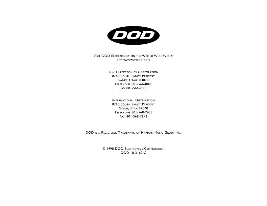 DOD SR 231QX, SR 430QX, SR 431QX, SR 830QX, SR 831QX, SR431QXLR, SR831QXLR, SR830ZXLR, SR430QXLR owner manual SANDY, Utah 