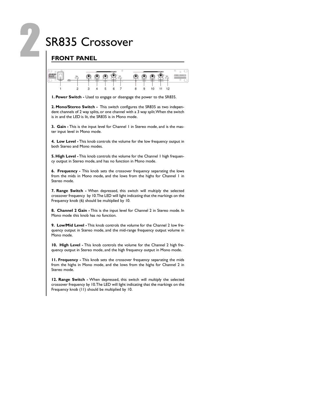 DOD SR835 owner manual Front Panel 