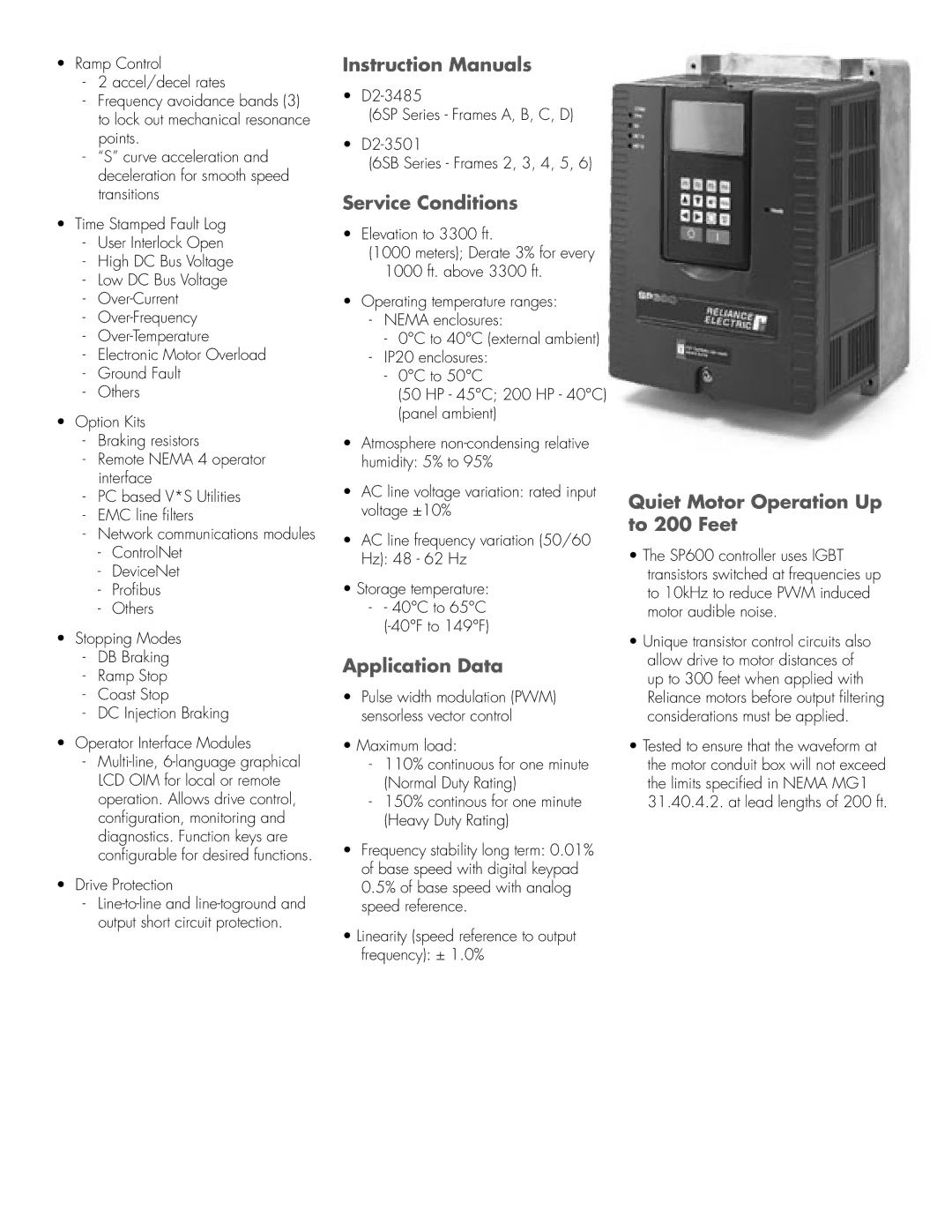 Dodge SP600 Series specifications Service Conditions 