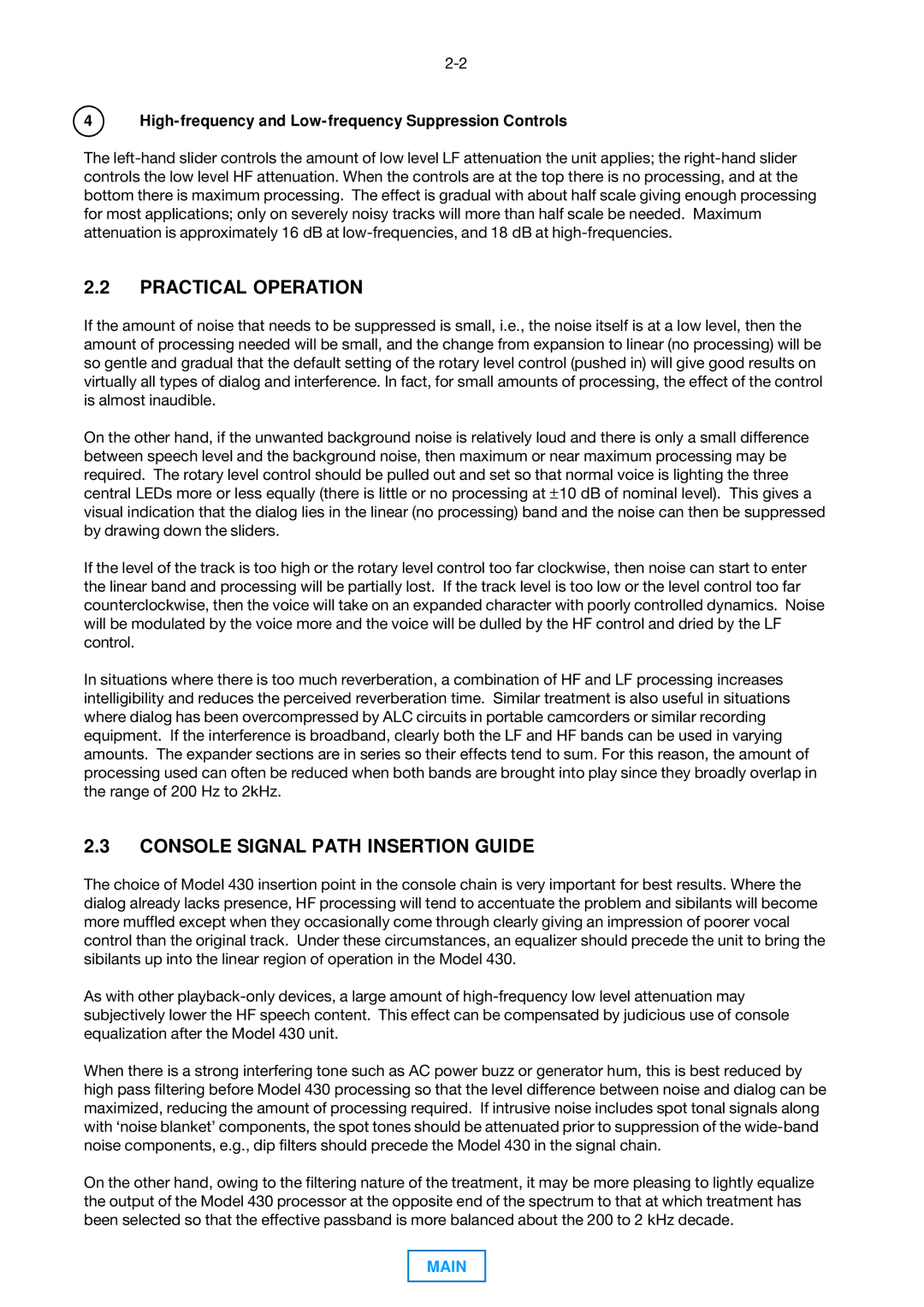 Dolby Laboratories 430 operating instructions Practical Operation, Console Signal Path Insertion Guide 