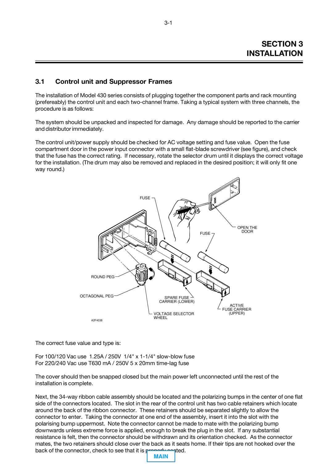 Dolby Laboratories 430 operating instructions Section Installation, Control unit and Suppressor Frames 