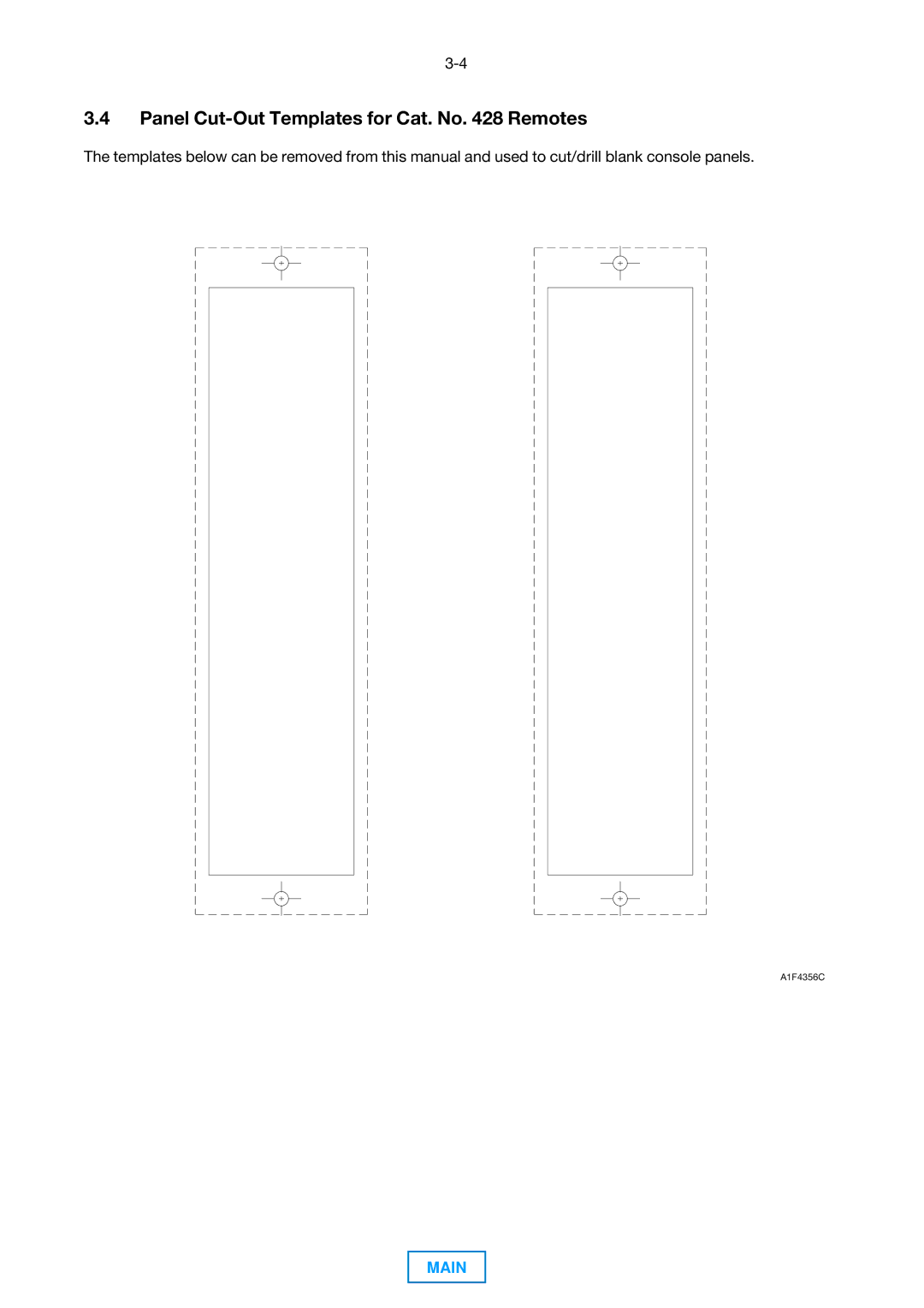 Dolby Laboratories 430 operating instructions Panel Cut-Out Templates for Cat. No Remotes 