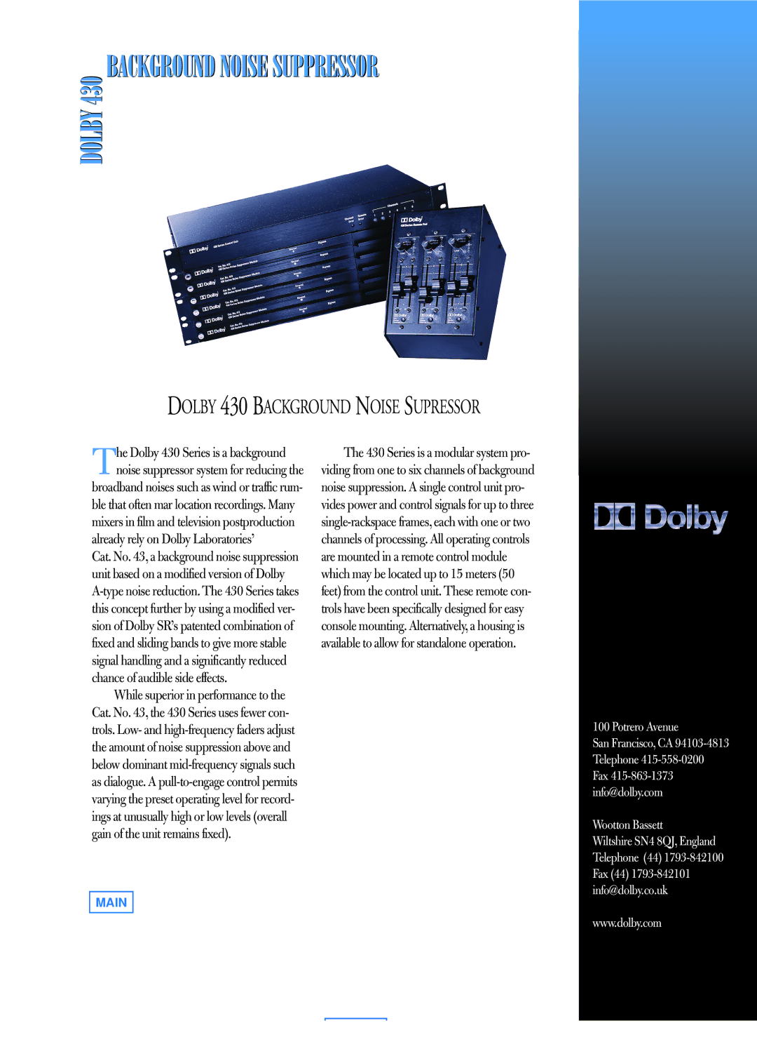 Dolby Laboratories 430 operating instructions Dolby Background Noise Suppressor 