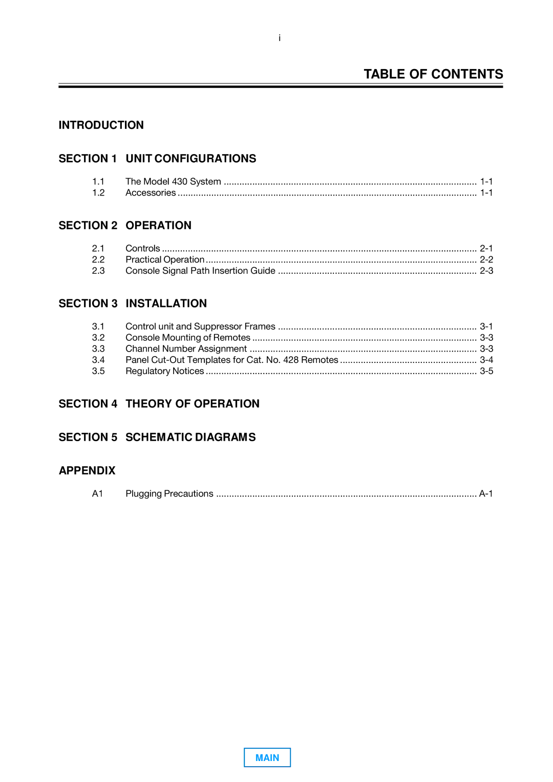 Dolby Laboratories 430 operating instructions Table of Contents 