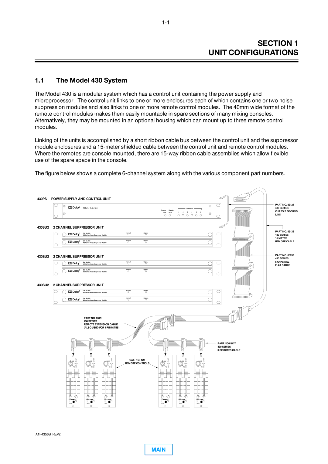 Dolby Laboratories operating instructions Section Unit Configurations, Model 430 System 