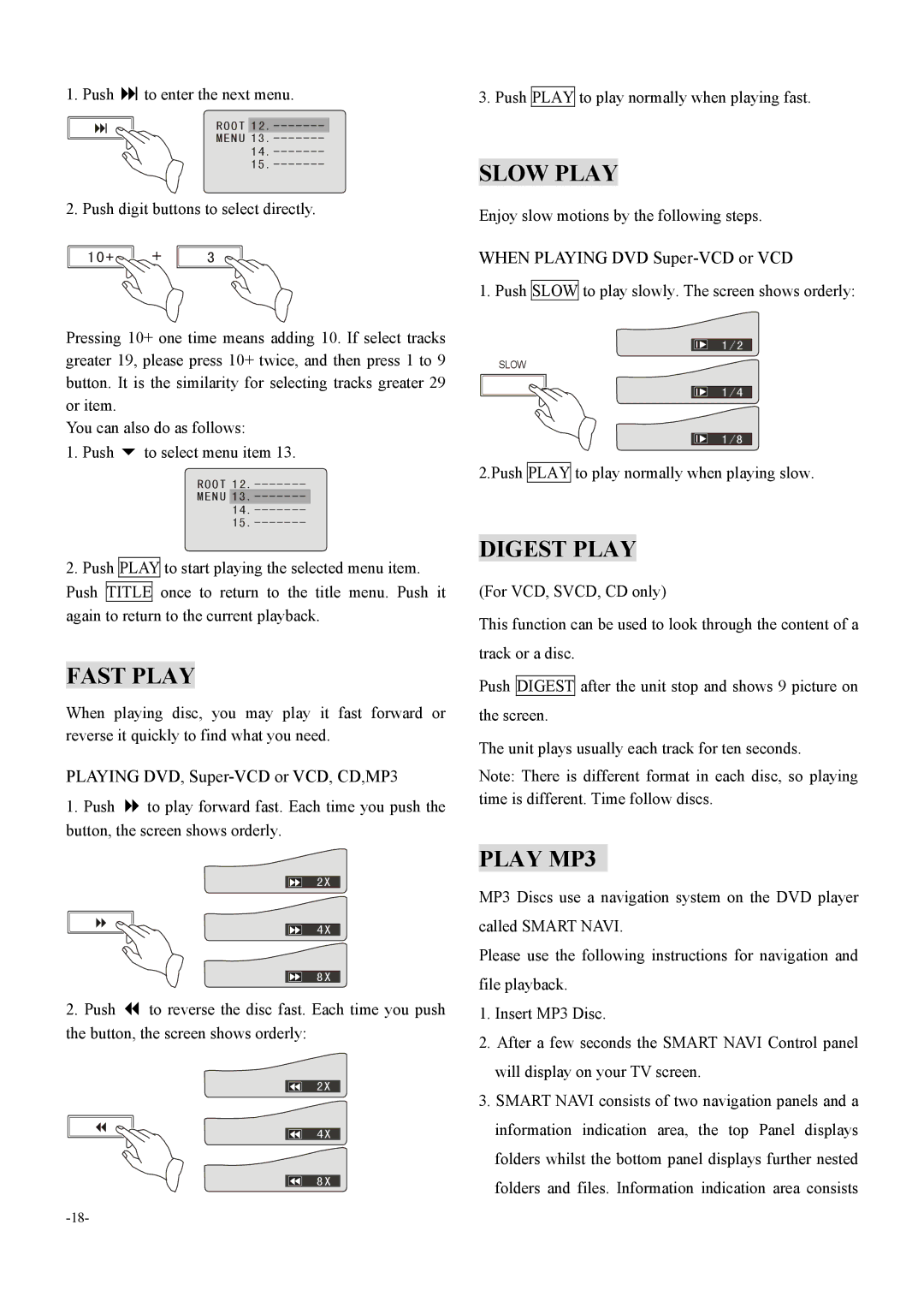 Dolby Laboratories 6000 user manual Fast Play, Slow Play, Digest Play, Play MP3 