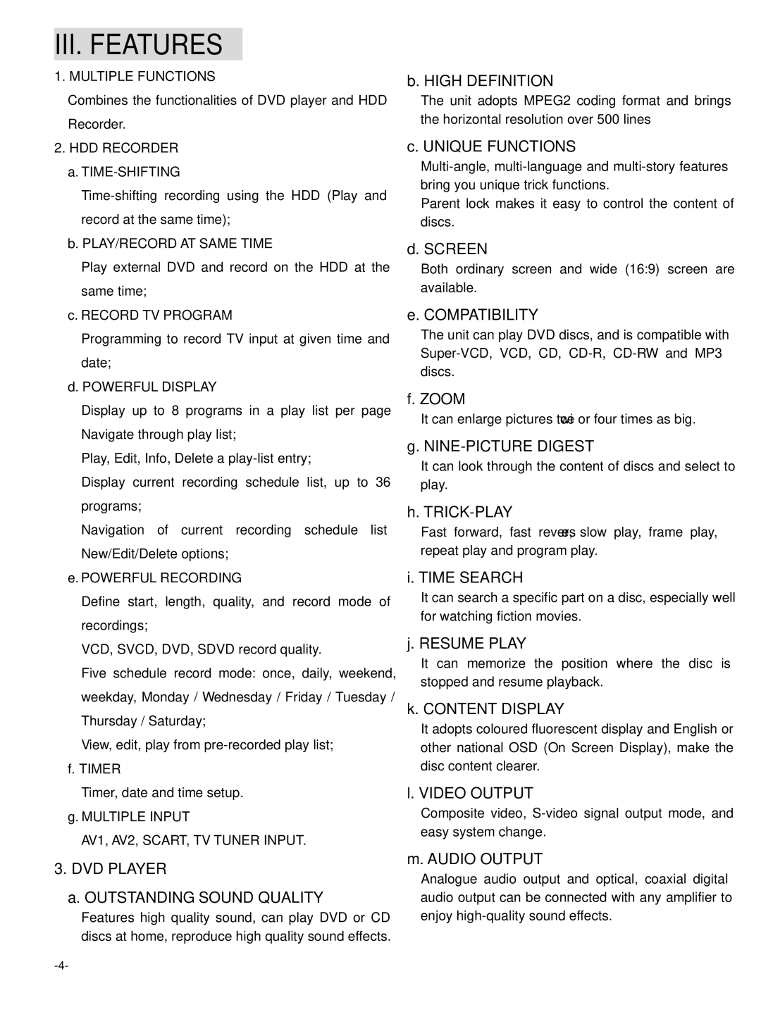 Dolby Laboratories 6000 user manual III. Features, DVD Player 