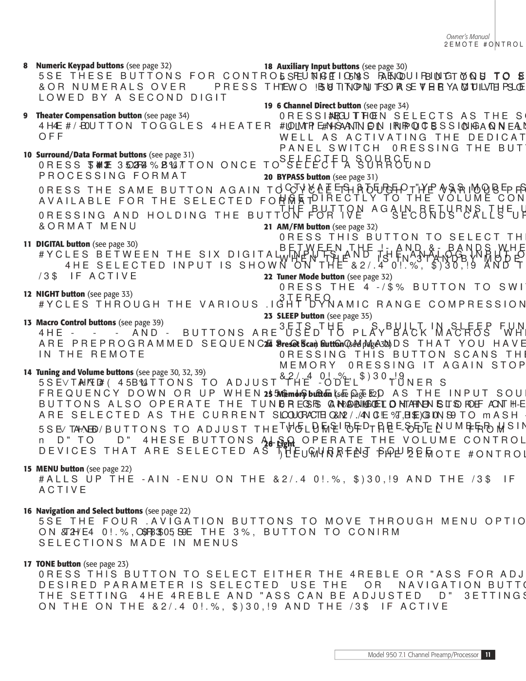 Dolby Laboratories 950 7.1 owner manual Sets the 950’s built-in sleep function timer 