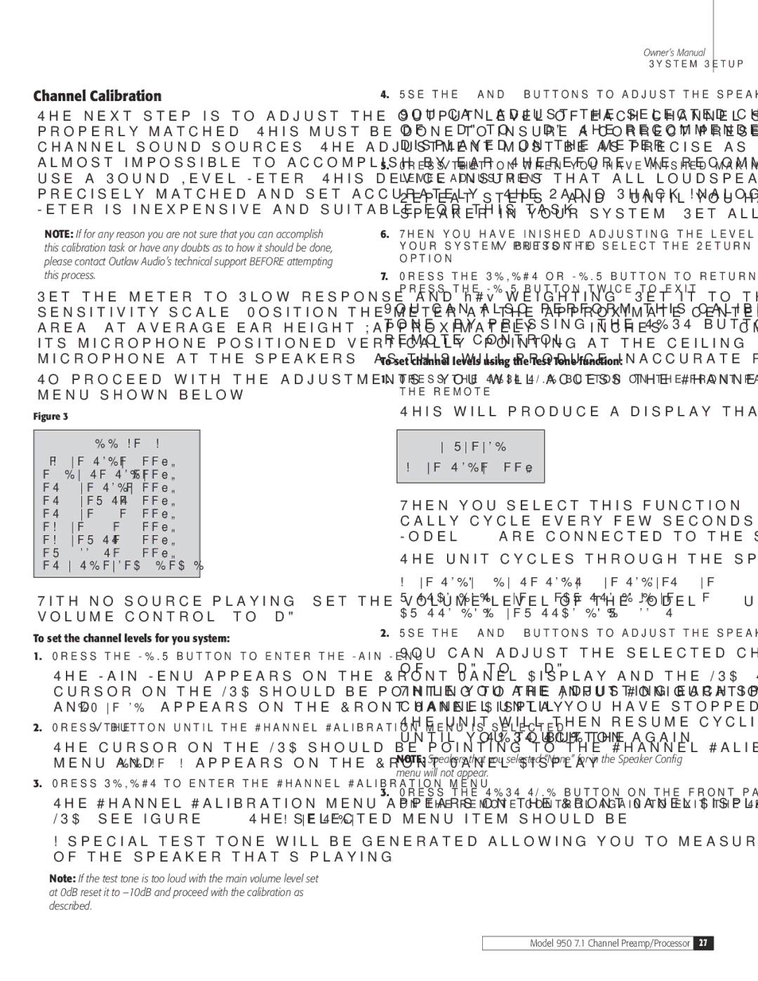 Dolby Laboratories 950 7.1 owner manual Channel Calibration, This will produce a display that shows, Left, Test Tone 