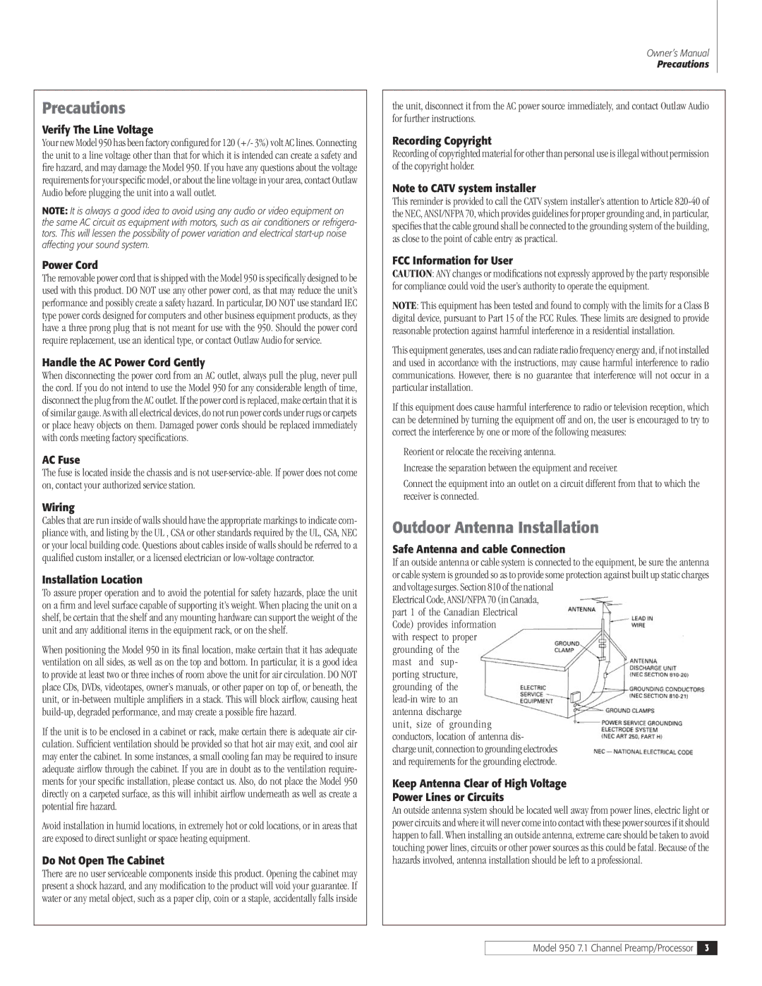 Dolby Laboratories 950 7.1 owner manual Verify The Line Voltage, Handle the AC Power Cord Gently, AC Fuse, Wiring 