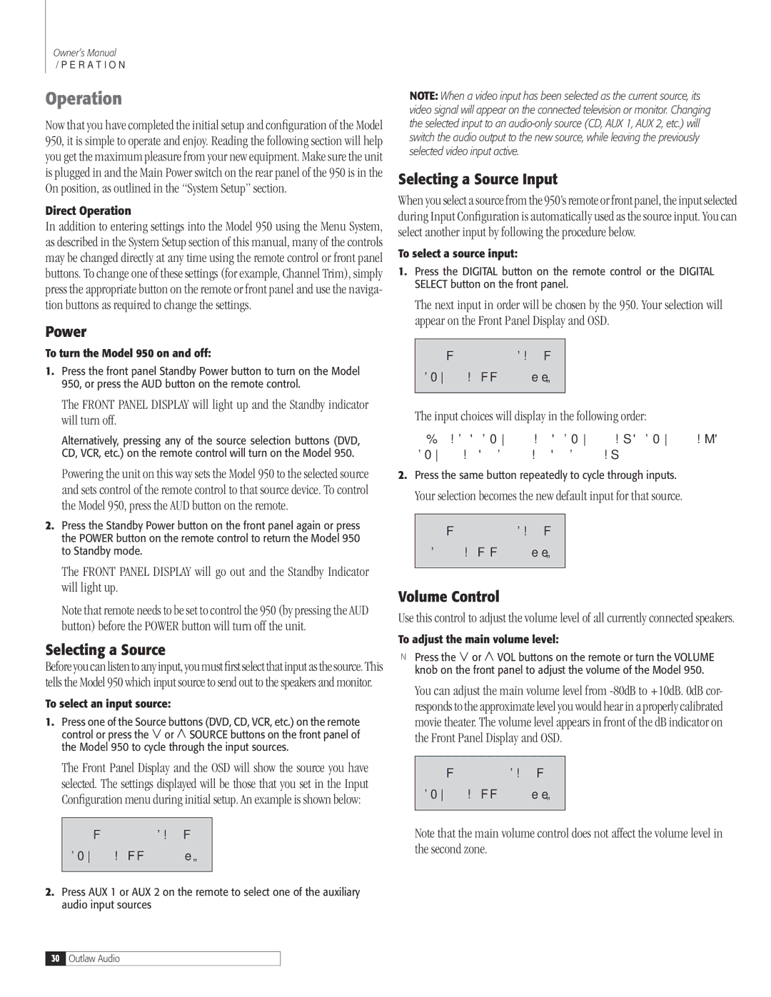 Dolby Laboratories 950 7.1 owner manual Operation, Power, Selecting a Source Input, Volume Control 