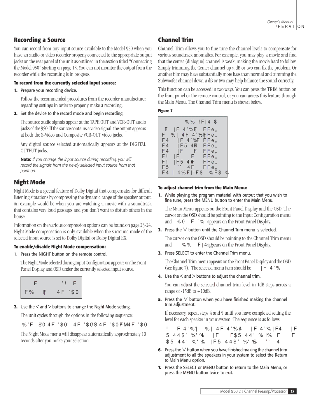 Dolby Laboratories 950 7.1 owner manual Recording a Source, Night Mode, Channel Trim 