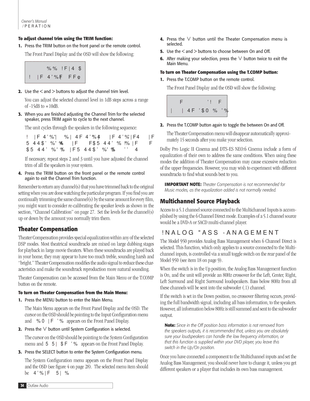 Dolby Laboratories 950 7.1 Theater Compensation, Multichannel Source Playback, Analog Bass Management, Theater Compenon 