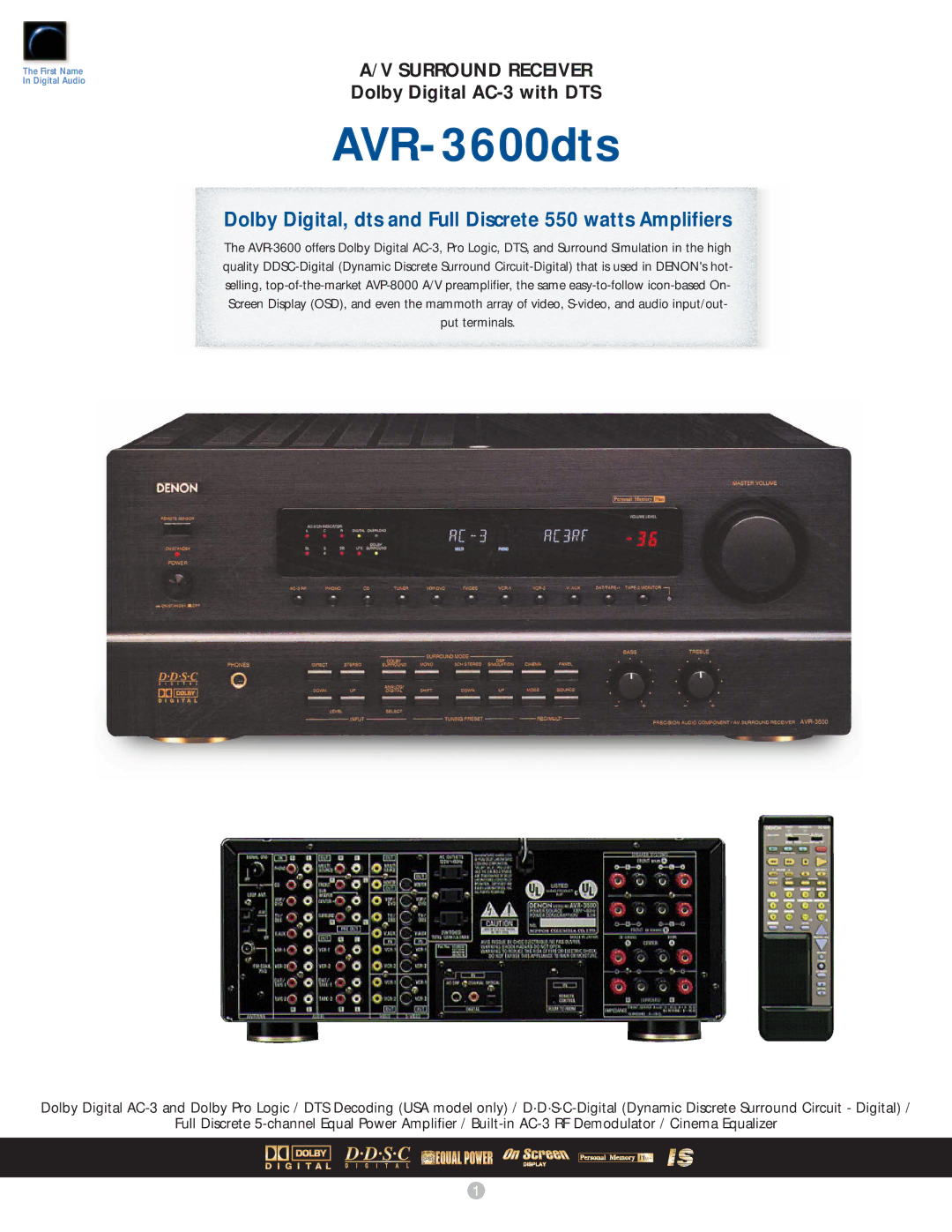 Dolby Laboratories AVR-3600DTS manual AVR-3600dts 