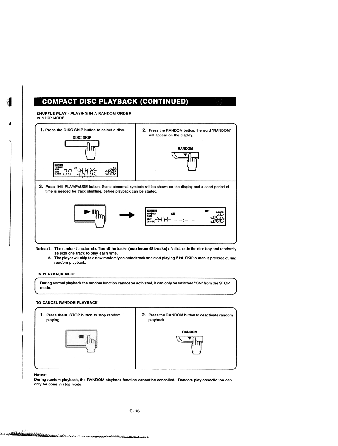 Dolby Laboratories CD Player manual T3~.J\1=l!L~~11 .~IE--~~ ~,.r!.~I~~~13~ ~1~.J~II~!.~I~ ~~j, To Cancel Random Playback 