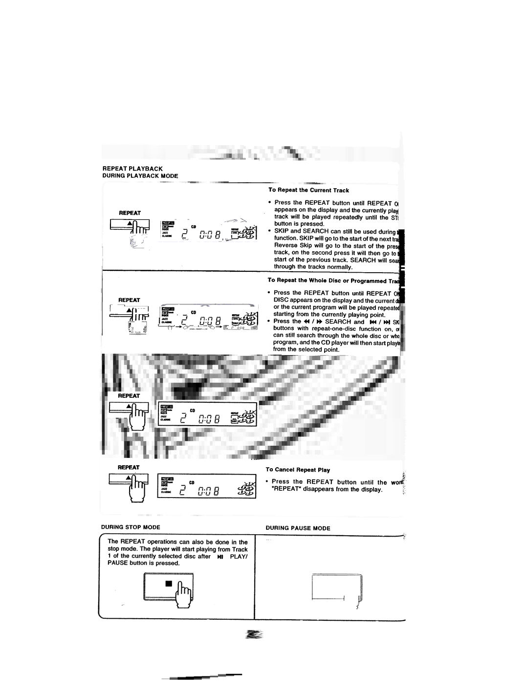 Dolby Laboratories CD Player manual ~=.--,c,..,..--c ~..~, Repeat During Stop Mode, Search, During Pause Mode 