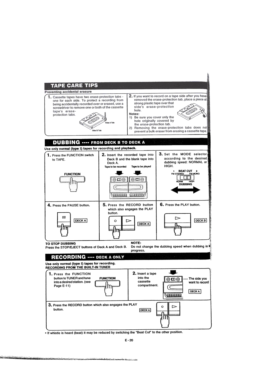 Dolby Laboratories CD Player manual Ldeckai, Jse only Normal t~tales For recording Pla~b~~, Mode, High Function 