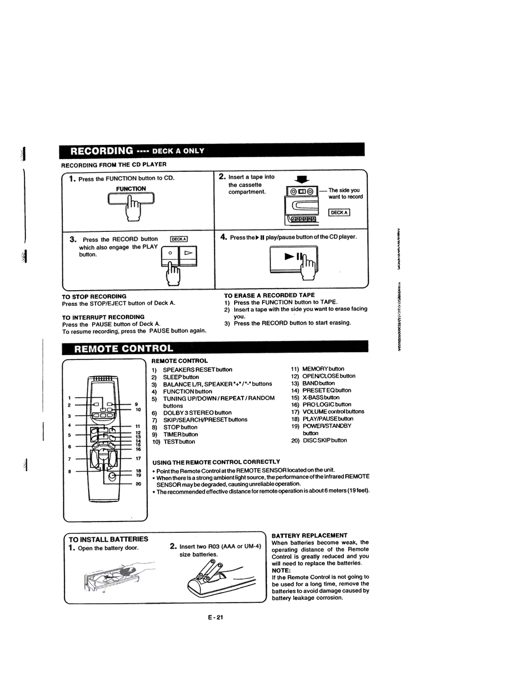 Dolby Laboratories CD Player manual To Install Batteries 1. Openthe batterydoor 