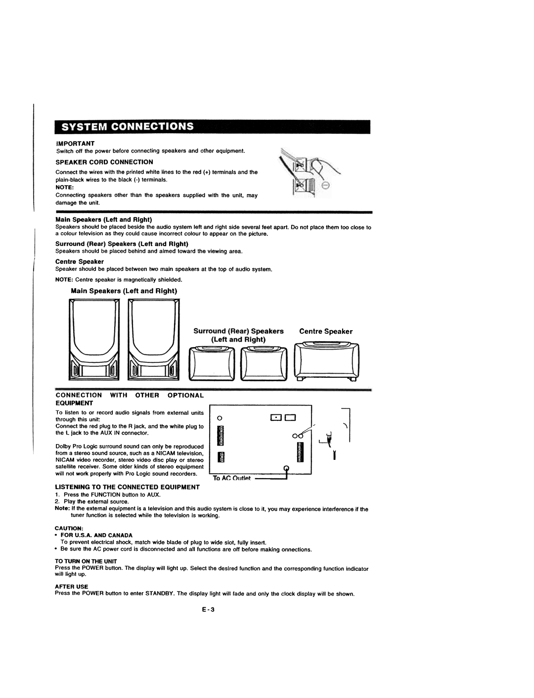 Dolby Laboratories CD Player manual Centre Speaker LTU, To External, Source 