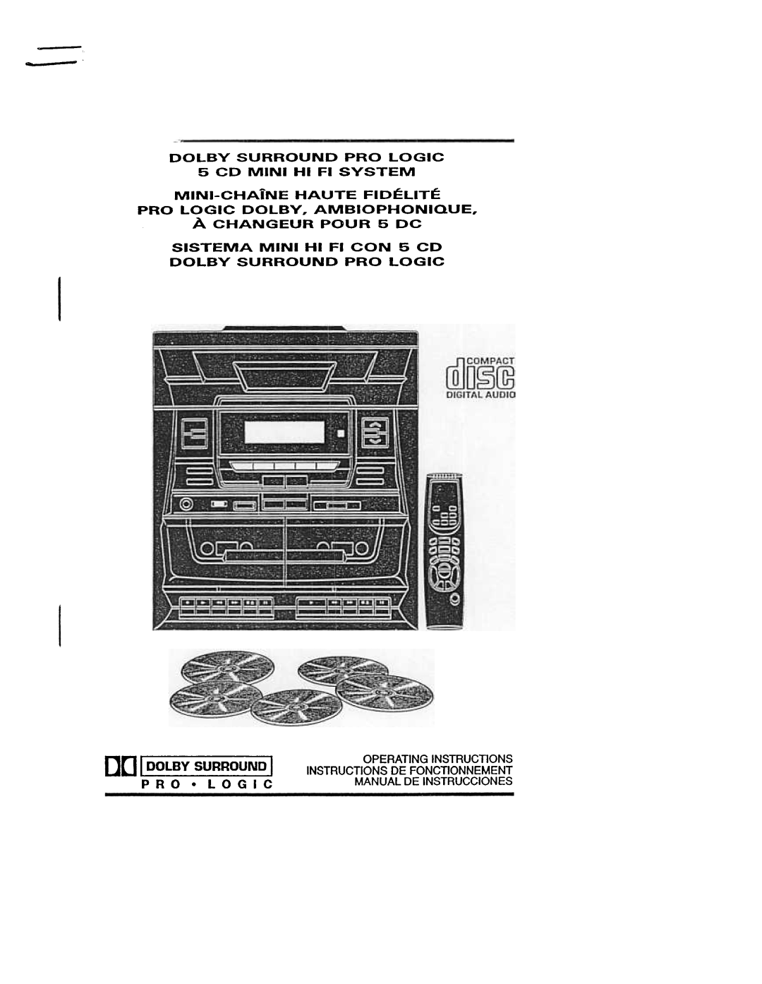 Dolby Laboratories CD Player manual DOLBY SURROUND PRO LOGIC 5 CD MINI HI FI SYSTEM, Mini-Chatnehaute Fidelite, Logic 