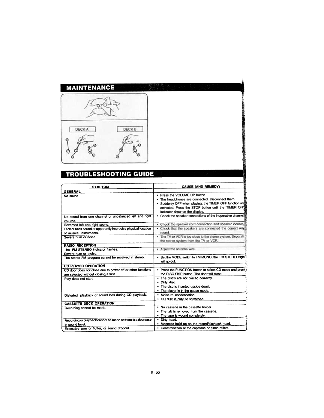 Dolby Laboratories CD Player manual I GENERAL SYMPTOM N -~ d~, E-22 
