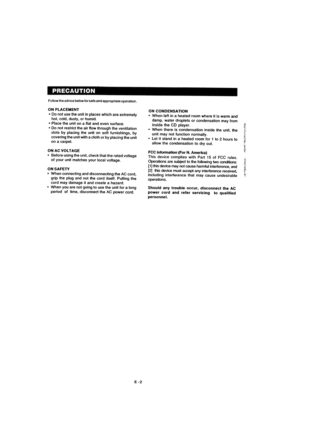 Dolby Laboratories CD Player manual On Condensation 