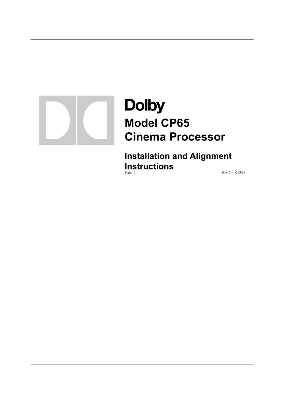 Dolby Laboratories manual Model CP65 Cinema Processor 