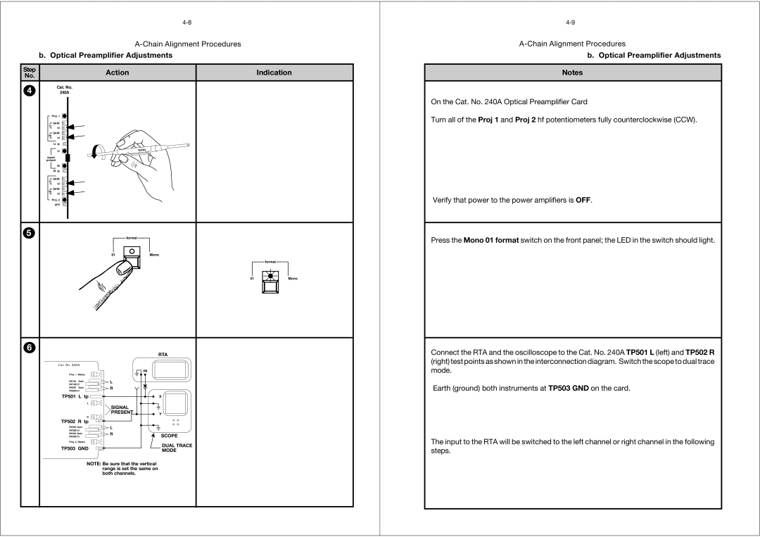 Dolby Laboratories CP65 manual Chain Alignment Procedures Optical Preamplifier Adjustments 