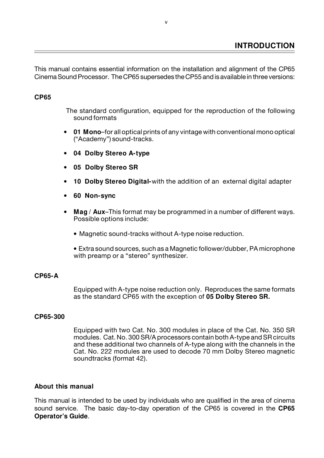 Dolby Laboratories CP65 manual Introduction 