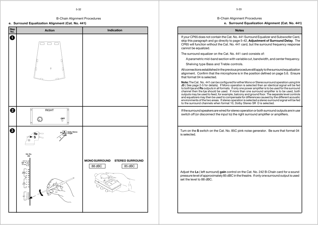 Dolby Laboratories CP65 manual Surround Equalization Alignment Cat. No 