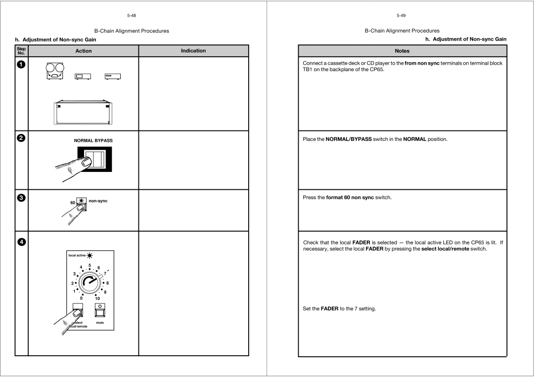 Dolby Laboratories CP65 manual Adjustment of Non-sync Gain, Press the format 60 non sync switch 