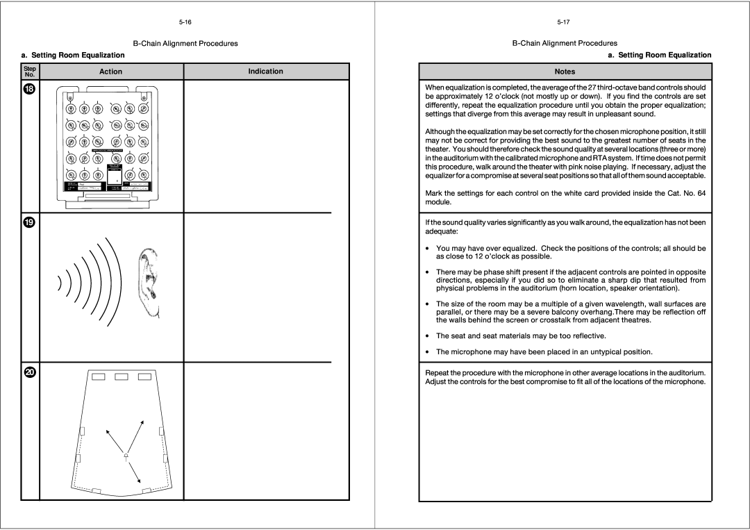Dolby Laboratories CP65 manual Action, Indication, a. Setting Room Equalization Notes 