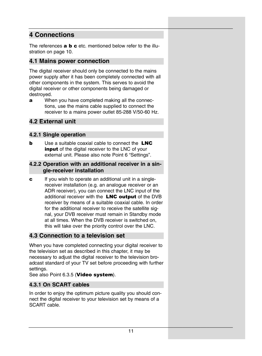 Dolby Laboratories Digital-Satellite-Receiver manual Connections, Mains power connection, External unit 