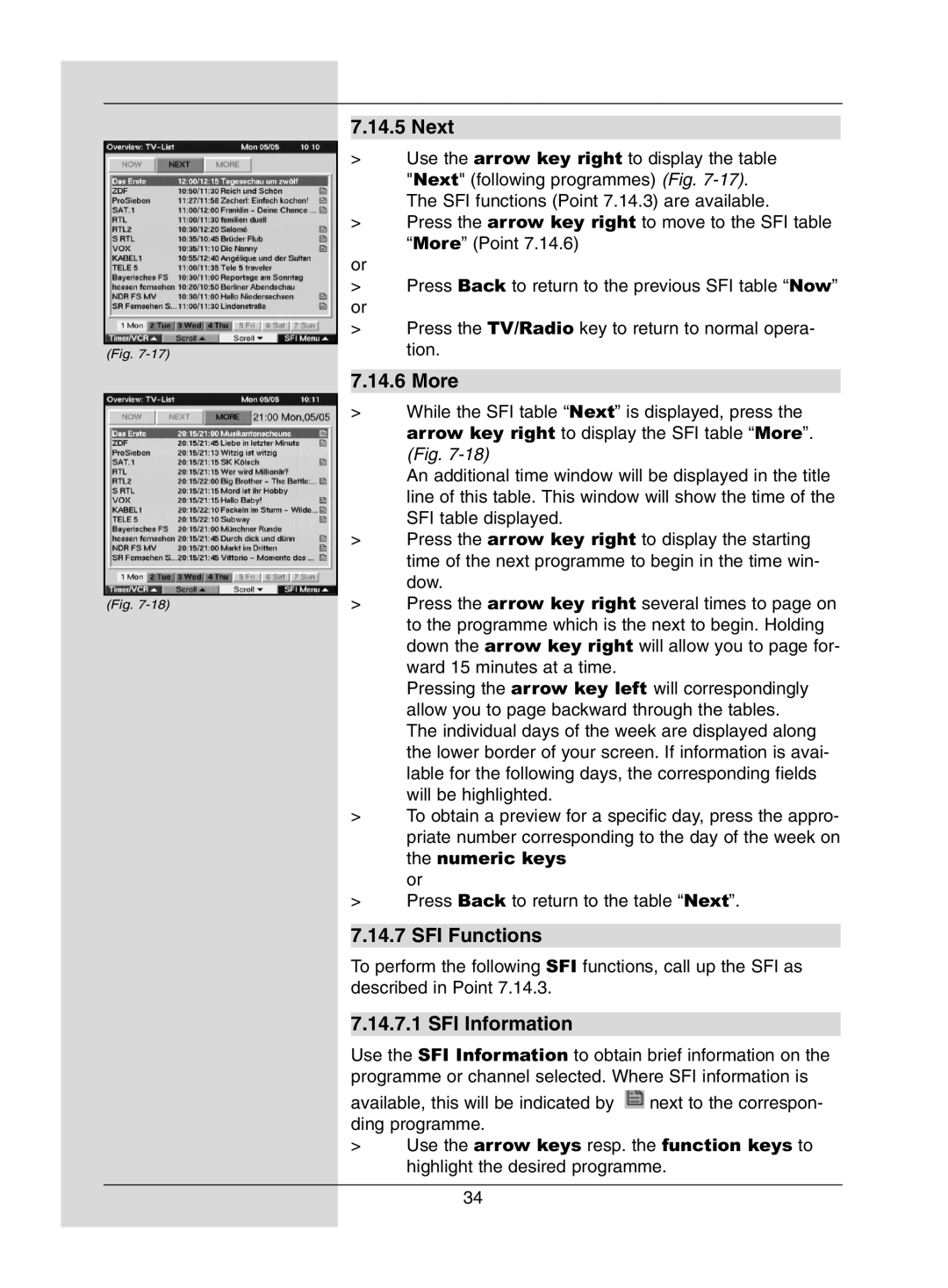 Dolby Laboratories Digital-Satellite-Receiver manual Next, More, SFI Functions, SFI Information 