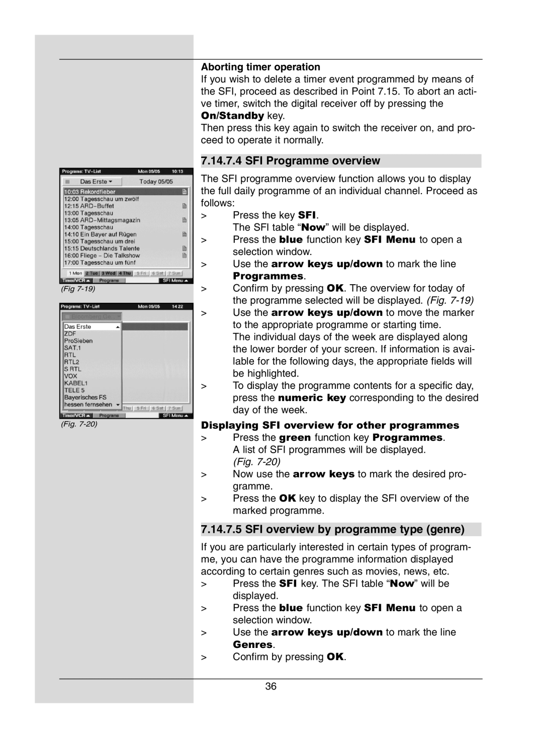 Dolby Laboratories Digital-Satellite-Receiver manual SFI Programme overview, SFI overview by programme type genre 