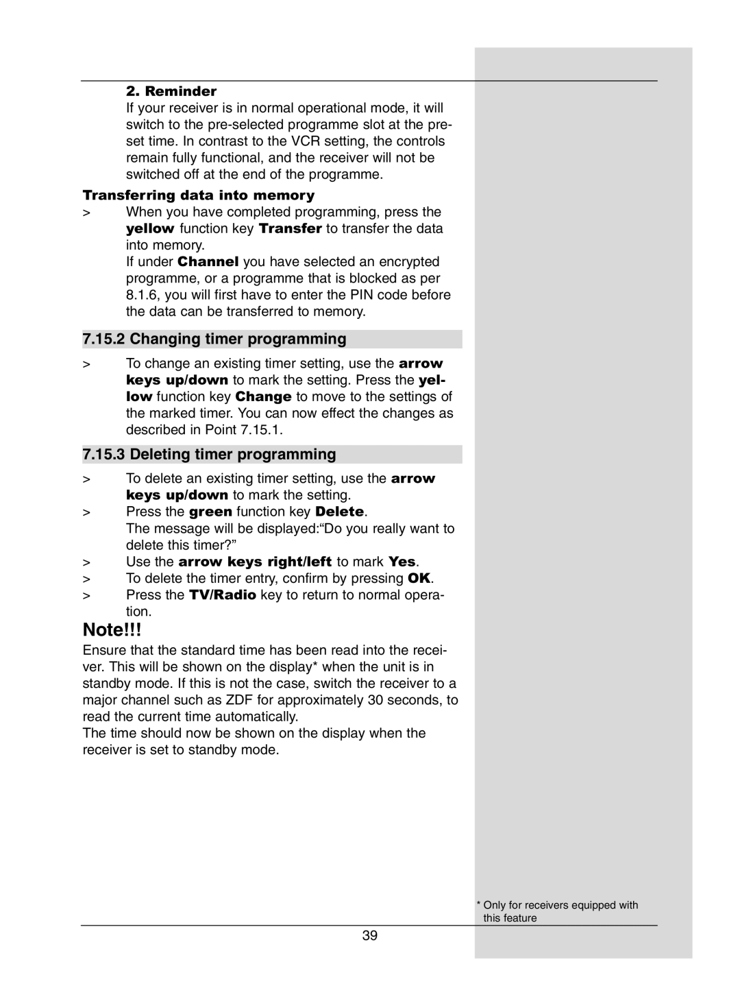 Dolby Laboratories Digital-Satellite-Receiver manual Changing timer programming, Deleting timer programming 