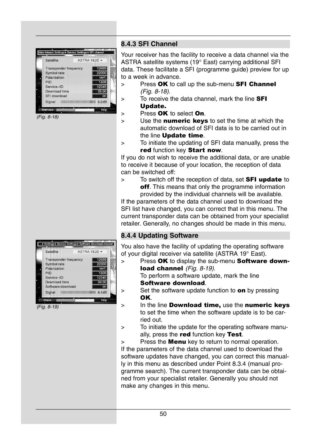 Dolby Laboratories Digital-Satellite-Receiver manual SFI Channel, Updating Software 