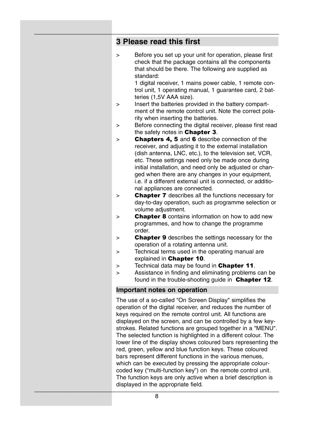 Dolby Laboratories Digital-Satellite-Receiver manual Please read this first, Important notes on operation 