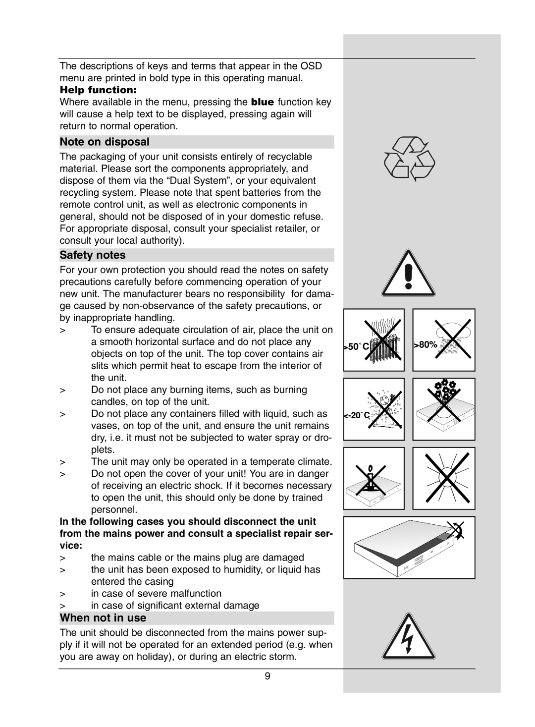 Dolby Laboratories Digital-Satellite-Receiver manual Safety notes, When not in use 