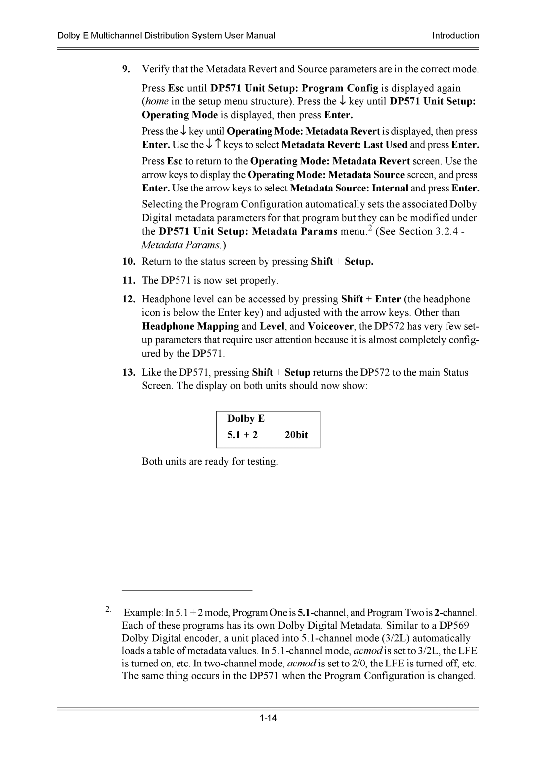 Dolby Laboratories DP571, DP572 user manual Dolby E 20bit 