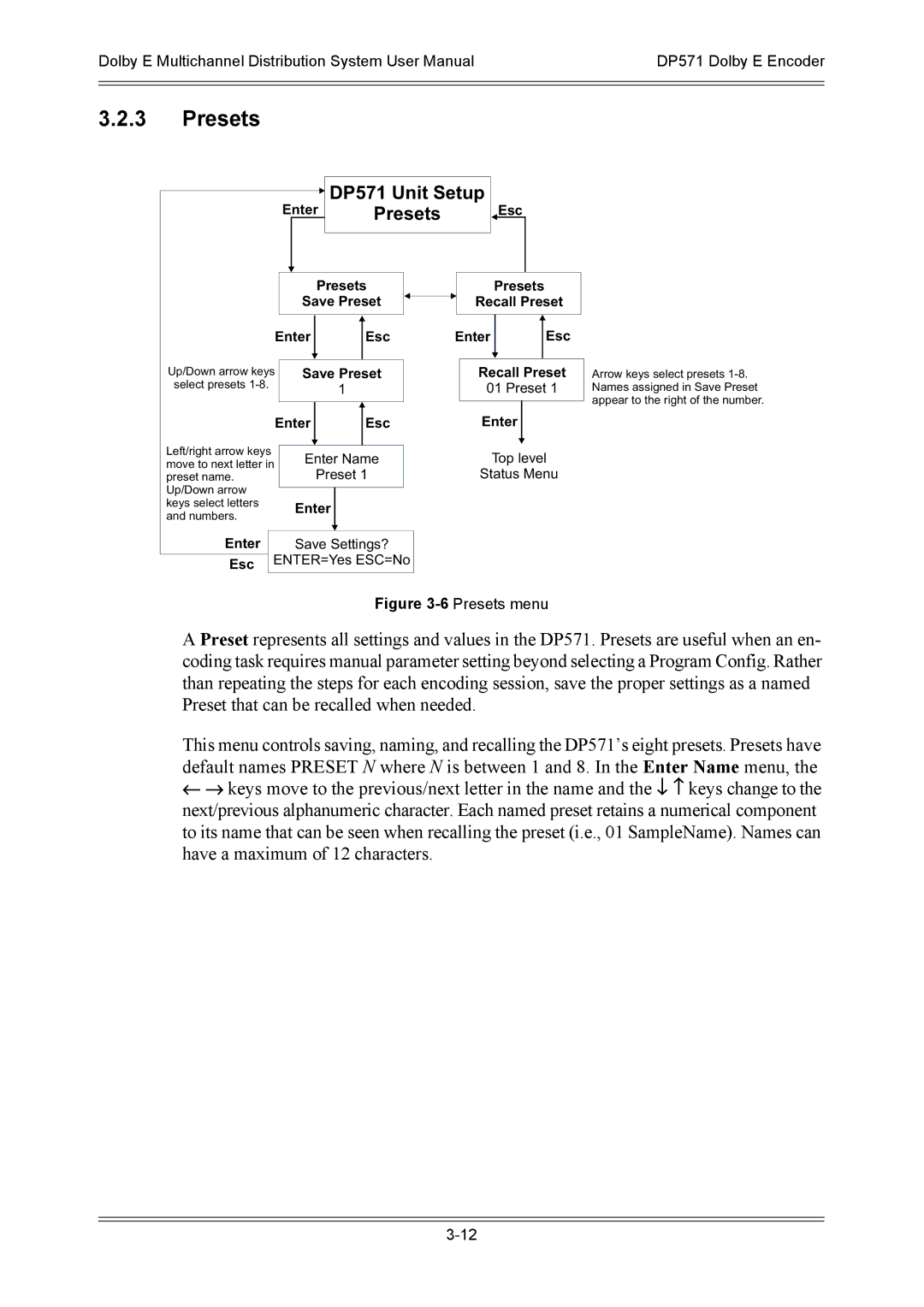 Dolby Laboratories DP571, DP572 user manual Presets 