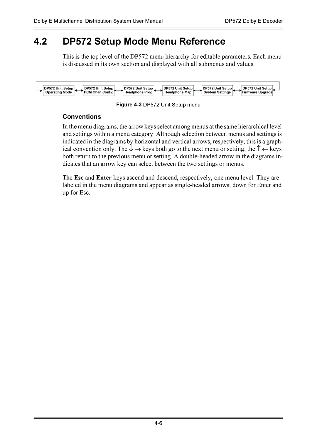 Dolby Laboratories DP571 user manual DP572 Setup Mode Menu Reference, 3DP572 Unit Setup menu 