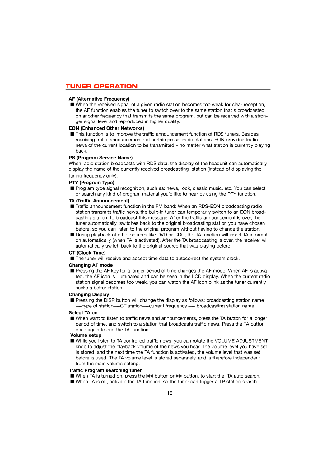 Dolby Laboratories DVD & MP3 AF Alternative Frequency, EON Enhanced Other Networks, PS Program Service Name, CT Clock Time 