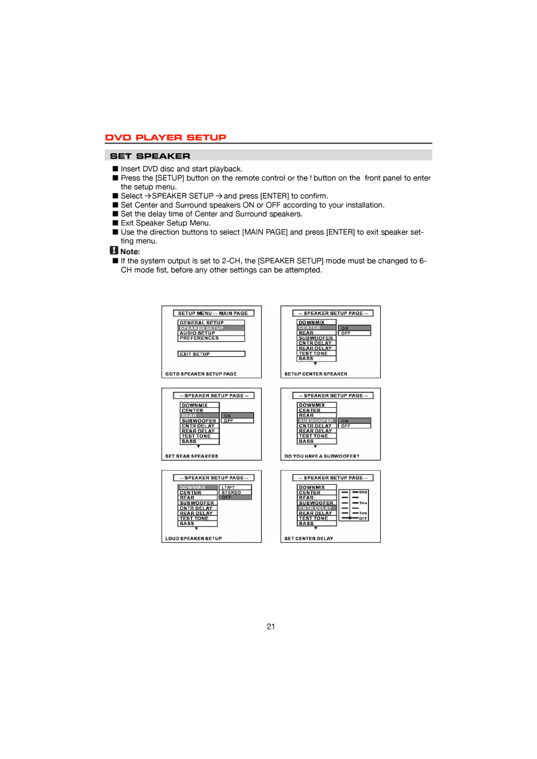 Dolby Laboratories ZE-200DVD, DVD & MP3 operation manual DVD Player Setup, SET Speaker 